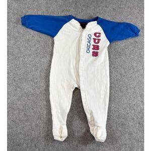 VTG Chicago Cubs MLB Baseball Jumpsuit Baby White 6/9 Months One Piece Pajamas